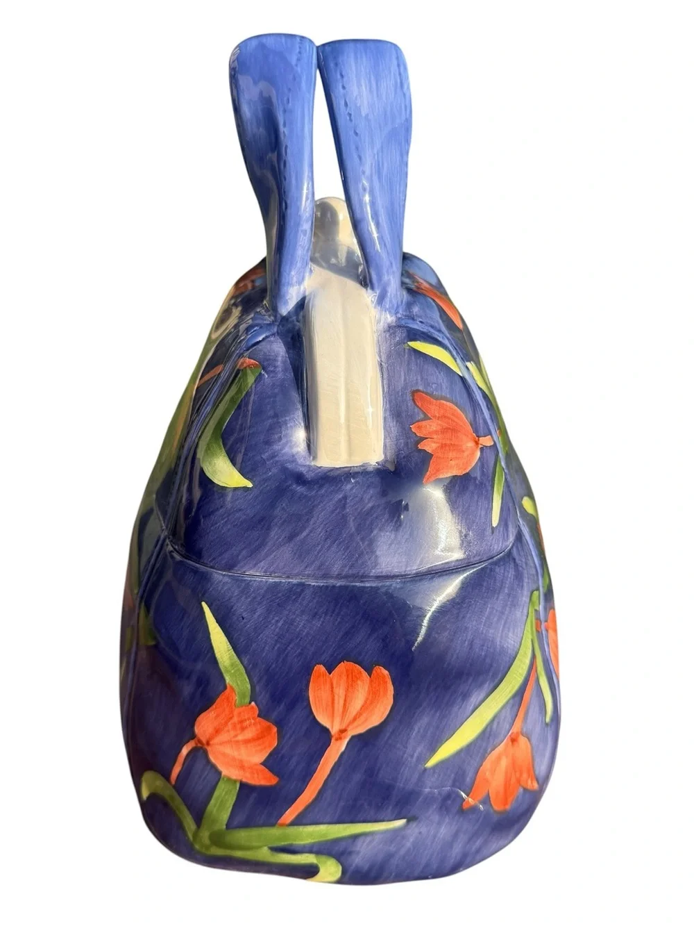 Blue Tulip Handbag Cookie Jar Ceramic Canister Spring Floral Kitchen Decor Gift